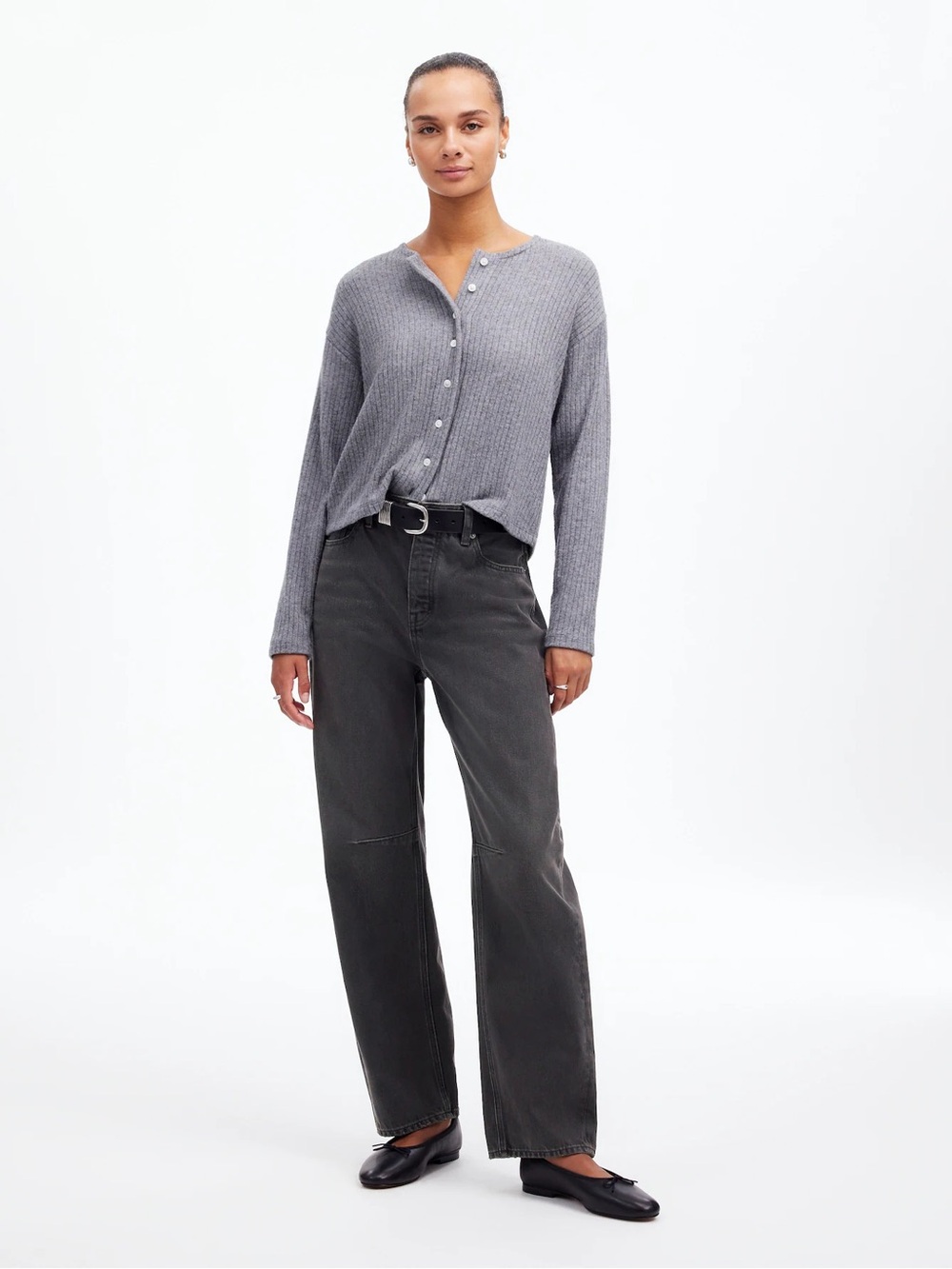 Madewell Washed Black Darted Barrel Leg Jeans